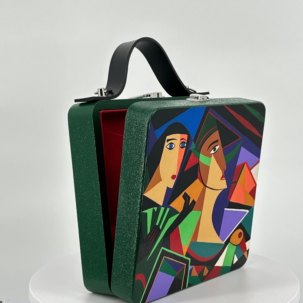Artistic Green and Black Women's Bag , Handmade and hand painted